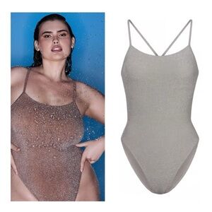 SKIMS | NWT Glitter Swim One Piece In Nickel / Silver | 4X